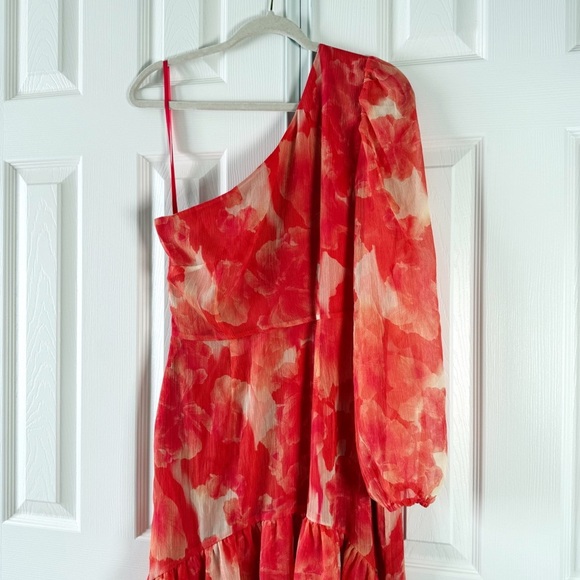 NWT Gianni Bini Pink and Orange Floral One Shoulder High Low Maxi Dress Size 4 - Picture 12 of 13